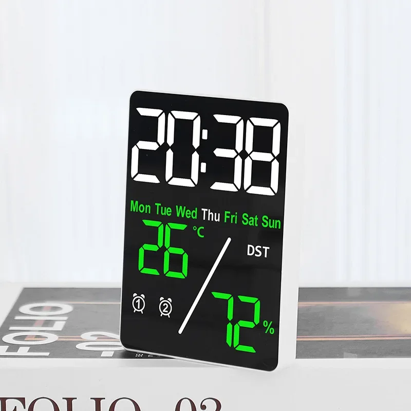 Digital Alarm Clock Multifunctional Large Screen Humidity Display Brightness Adjustment Charging Desktop Clock Home Office Decor