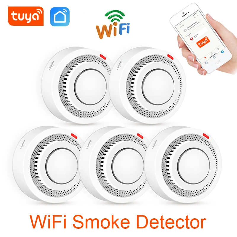 Tuya WiFi เครื่องตรวจจับควันไร้สาย Photoelectric Sensor Fire Alarm Home Kitchen Security System Smart Life App Alert Sound Alarm 1