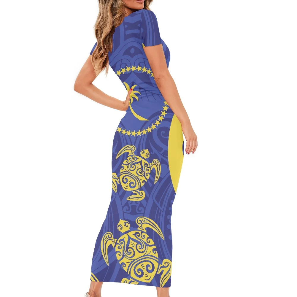 

Woman Dress 2022 Summer Sexy Long Party Dress Polynesian Hibiscus Sea Turtle Casual Slim Floral Print Maxi Dresses Vestidos