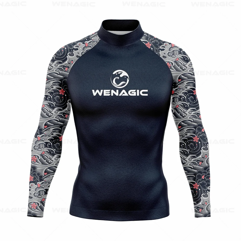 Men Long Sleeve Surf Swimsuit Swimming T-shirt Beach UV Protection Swimwear Rash Guard Surfing Diving Swimsuit Tights Shirt