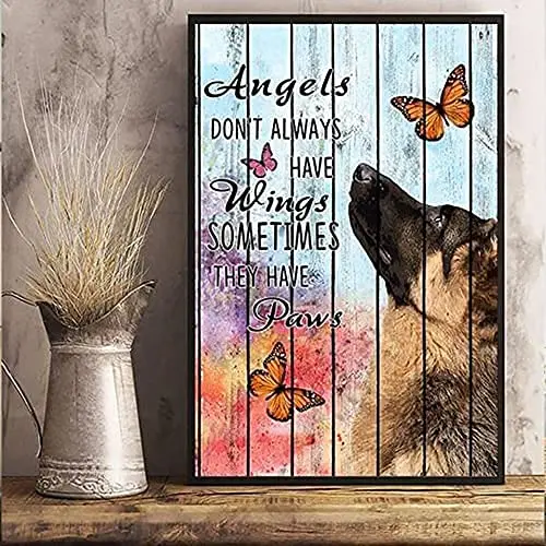 

German Shepherd Sign Butterfly Metal Tin Sign Vintage Poster Courtyard Home Wall Decora Art Wall Hanging Living Room Garden Wall