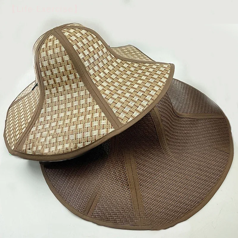 [XX]Foldable Straw Hat Practical Sun Protection Farming Beach Hat Large Eaves Fan Cap Hexagonal Fan Cap