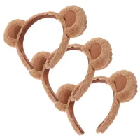 3 Pcs Cartoon Bear Headband Cute Plush Hair Accessories 3pcs (a Style Headband-brown) Headbands Animal Skin 1