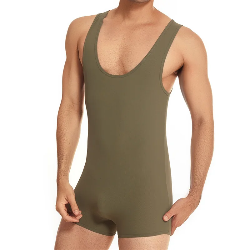 MenUndershirtsBodysuitTightfittingHighelasticSportsWrestlingJumpsuitsGymnasticsNylon