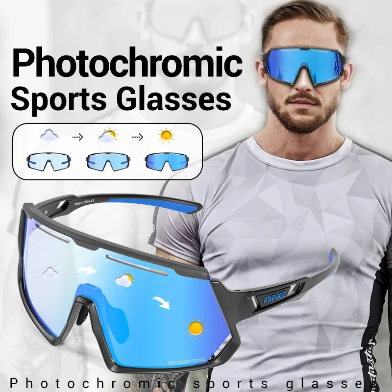 Kapvoe Color Photochromic Cycling Glasses Men Women MTB Glasses Sports Hiking Running Sunglasses UV400 Lightweight Glasses