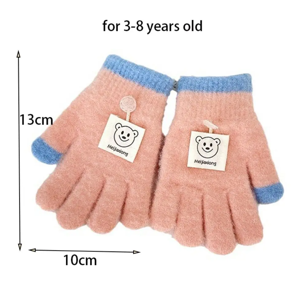 3-8 Years Old Thicken Velvet Children Knitted Gloves Elastic Keep Warm Full Finger Mittens Cartoon Soft Winter Warm Gloves