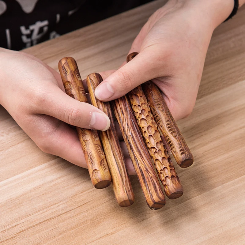 나무 질감 클레이 엠보싱 스틱 패턴 롤링 클레이 핀, 핸드 롤러 클레이 스탬프 클레이 패턴 롤러, 도자기 도구