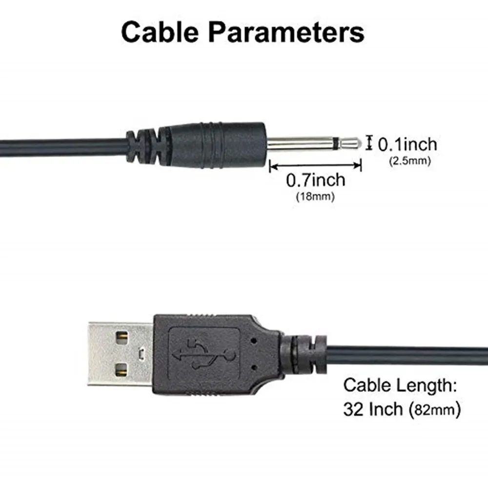 USB Adapter Cord 2.5mm AUDIO Replacement DC Charging Cable USB Fast Charging Cable