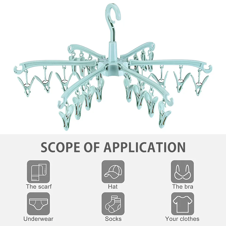 Asciugapanni Pieghevole Per Calzini E Biancheria - 24 Clip In Acciaio Inox, Girevole 360° - Foto 5