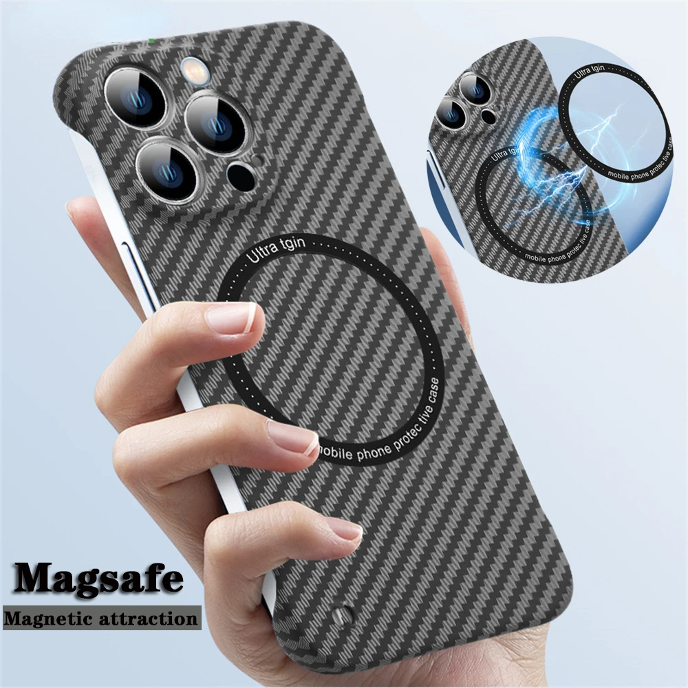 

Carbon Fiber Magsafe Magnetic Wireless Charging Case For iPhone 15 14 13 12 11 ProMax 15 14 Plus Thin No Bumper Matte Hard Cover