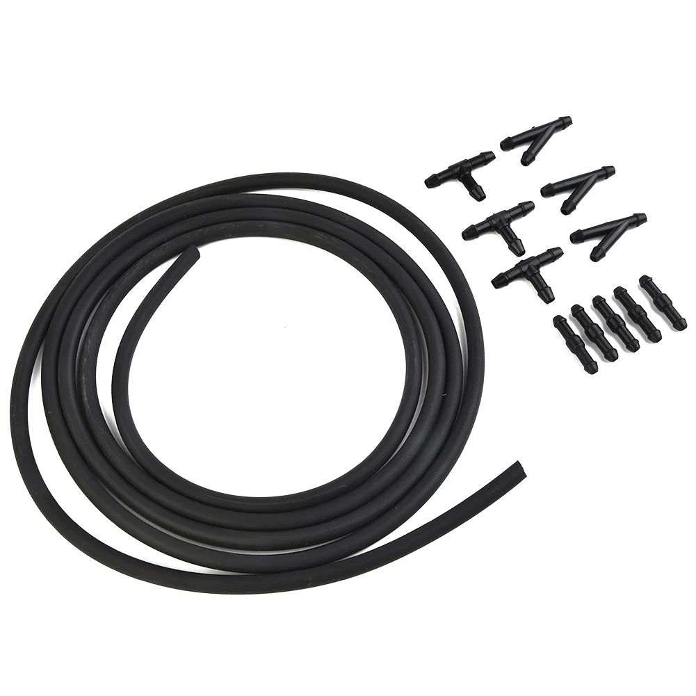 

Easy Installation Car Windshield Washer Hose, T Piece Tube Pipe Splitter Connector Kit, Black Rubber, 2M Hose Length