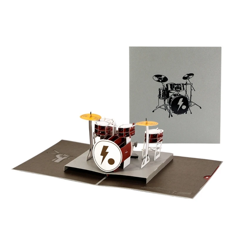 3D Instrument Drum Greeting Card with Envelope Surprise Mysterious Paper Cards for Children Kids Girl Boy