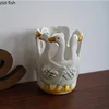Hand Drawn Duck Shaped Ceramic Vase Animal Flowerpot Home Flower Arrangement Flower Vessels Dried Flower Vase Hydroponic Vases 4