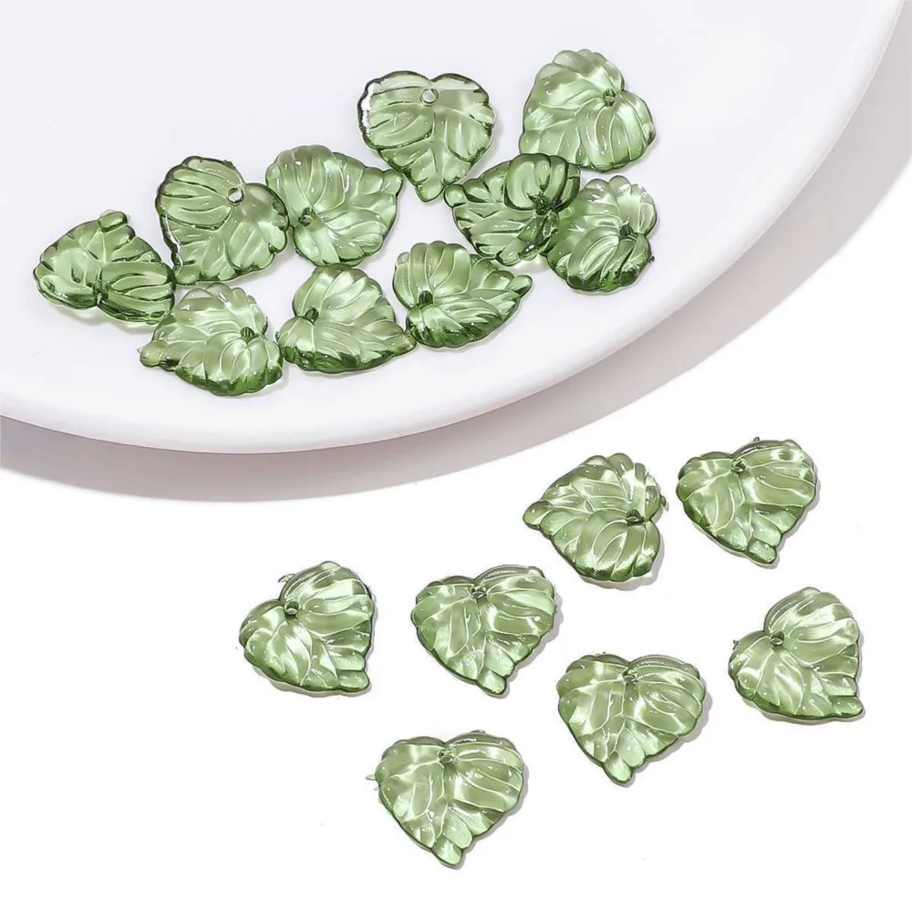 Acrylic Green Leaf Spacer Charms 2