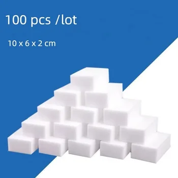 100개/Lot 매직 스폰지 지우개 화이트 멜라민 스폰지 식기 세척 주방 욕실 사무실 클리너 청소 도구 100*60 * 20mm