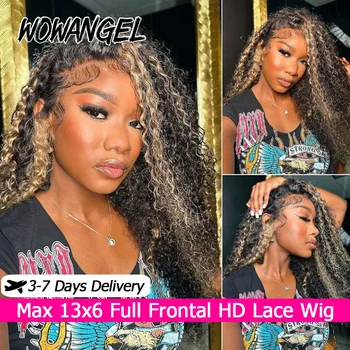 Parrucca Highlight Water Wave 1B/27 100% Capelli Umani 13x6 HD Lace Full Frontal Parrucca Ombre Biondo Miele Ricciuta