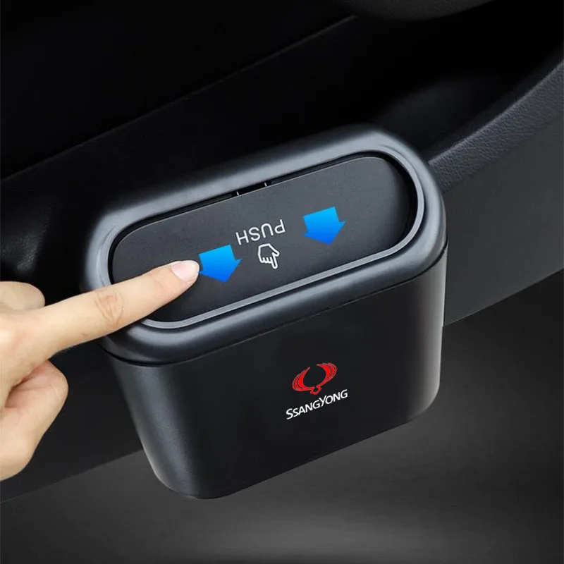 Hanging Car Trash Can ABS Square Pressing Trash Bin Auto Interior for Ssangyong kyron Rexton korando Actyon Car Accessories