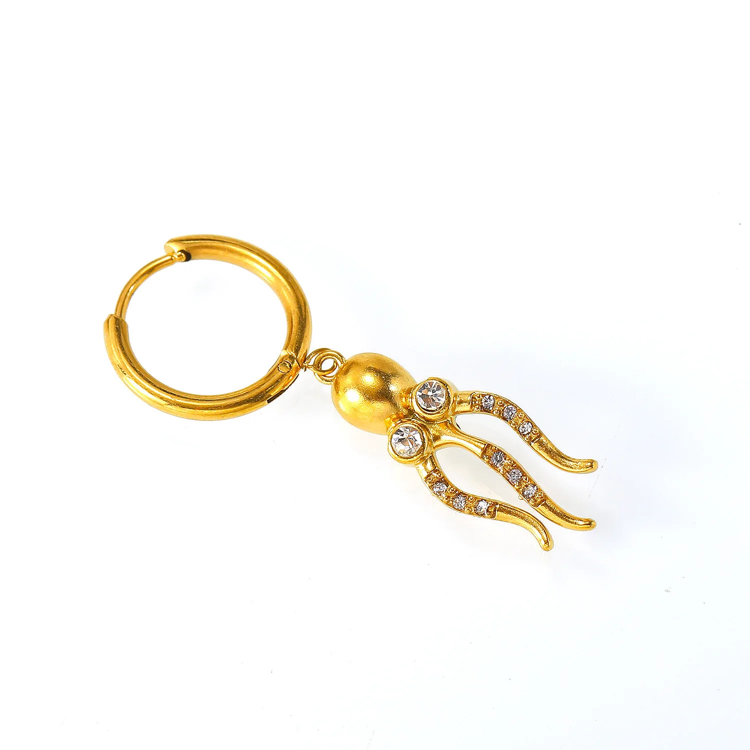 1PCS Stainless Steel Gold Plated Octopus Pendant Earrings Ocean Series Sparkling CZ Zircon Hoop Earring Ear Huggie Punk Jewelry
