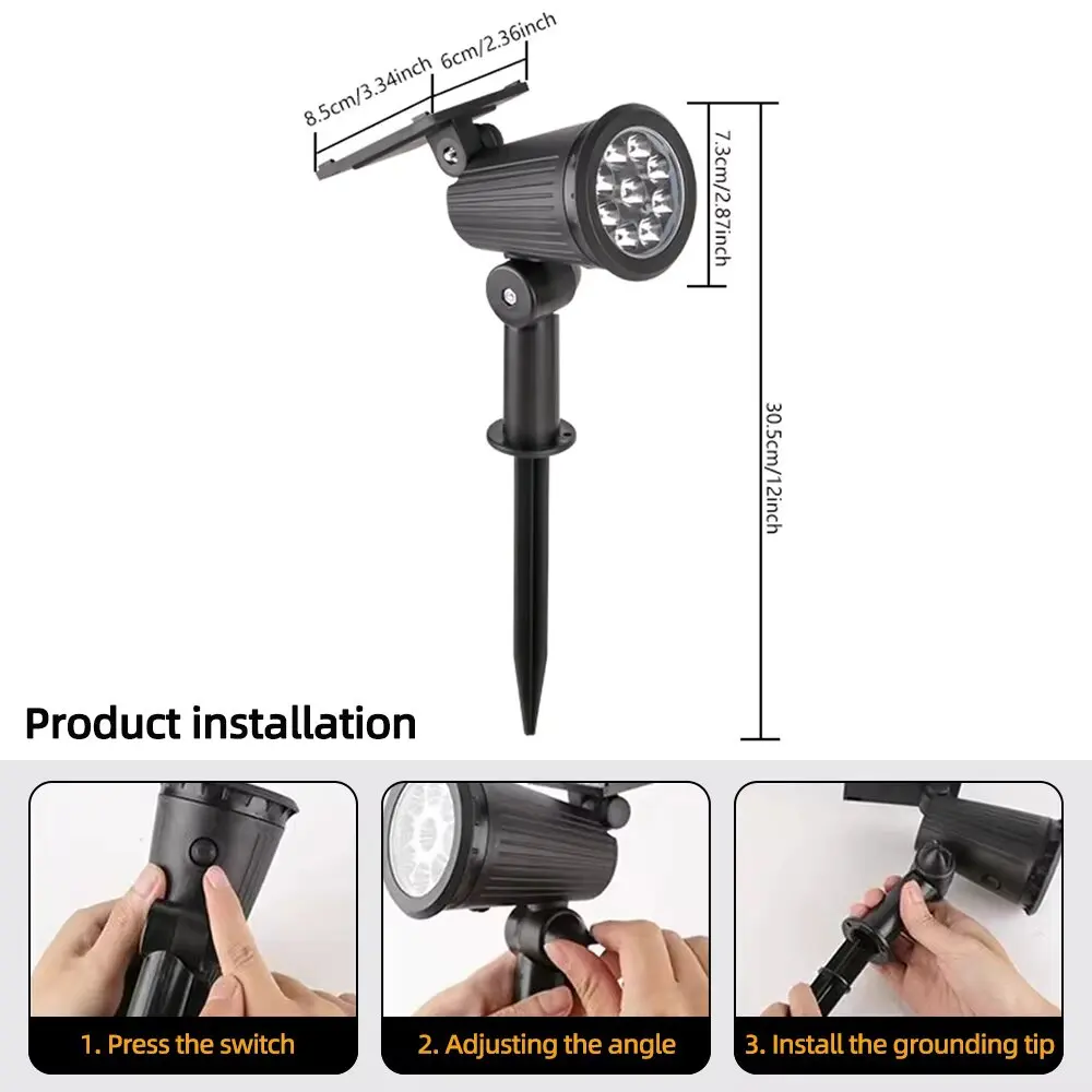 1-2 PCS Outdoor IP65 Waterproof Spotlight Adjustable Brightness Garden Ground Plug Light LED Solar Ground Plug Light solar ground lights