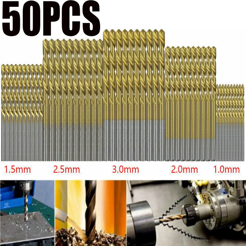 

50Pcs Titanium Coated Drill Bits HSS High Speed Steel Drill Bits Set Tool High Quality Power Tools 1/1.5/2/2.5/3mm