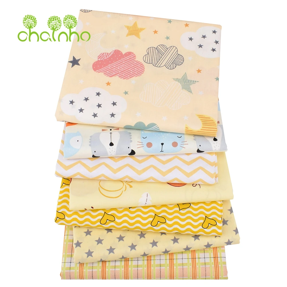 Chainho,Printed Twill Weave Cotton Fabric,Patchwork Cloth,DIY Sewing Quilting Material,Yellow Sky Series,4 Specification,CC169