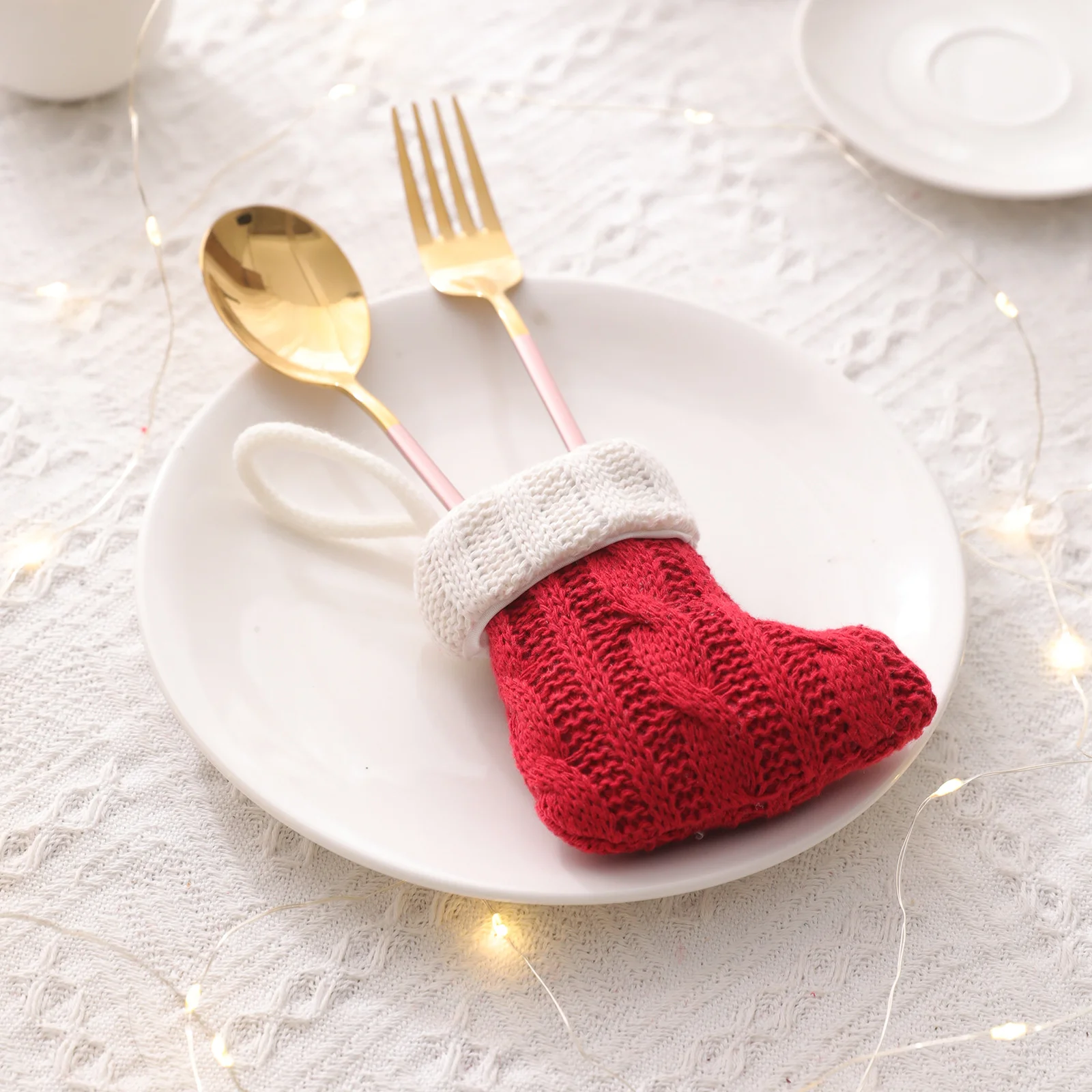 100pcs Decorative Mini Knitted Socks Christmas Tableware Set Knife and Fork Set Socks Home Decoration Supplies