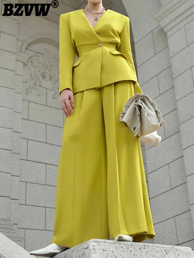 BVZW Elegant Suits 2 Set For Women Gathered Waist High Waist Pleasted Wide Leg Pants Fashion 2024 Spring New Y2k Clothes 26D8939