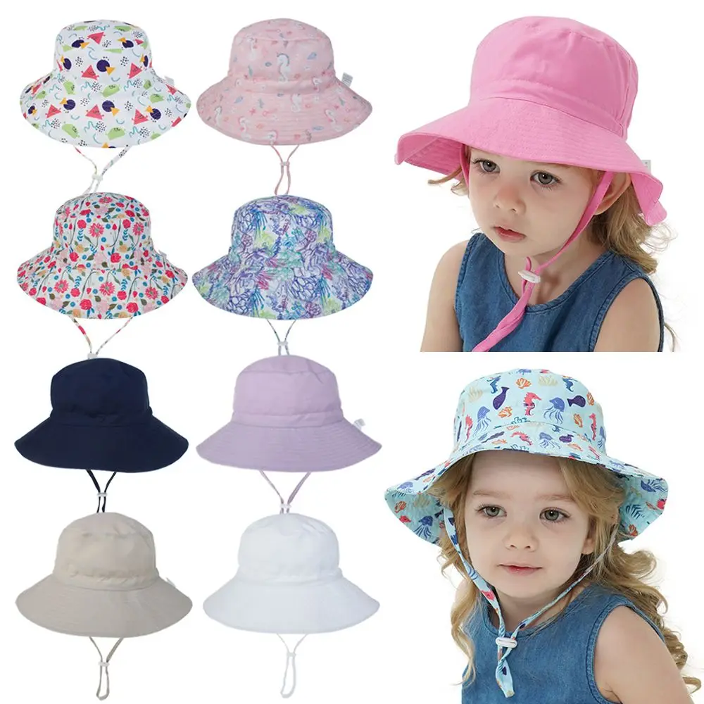 Summer Boys Girls UV Protection Swimming Hats Neck Ear Cover Beach Cap Bucket Hat Baby Sun Hat with Adjustable Chin Strap
