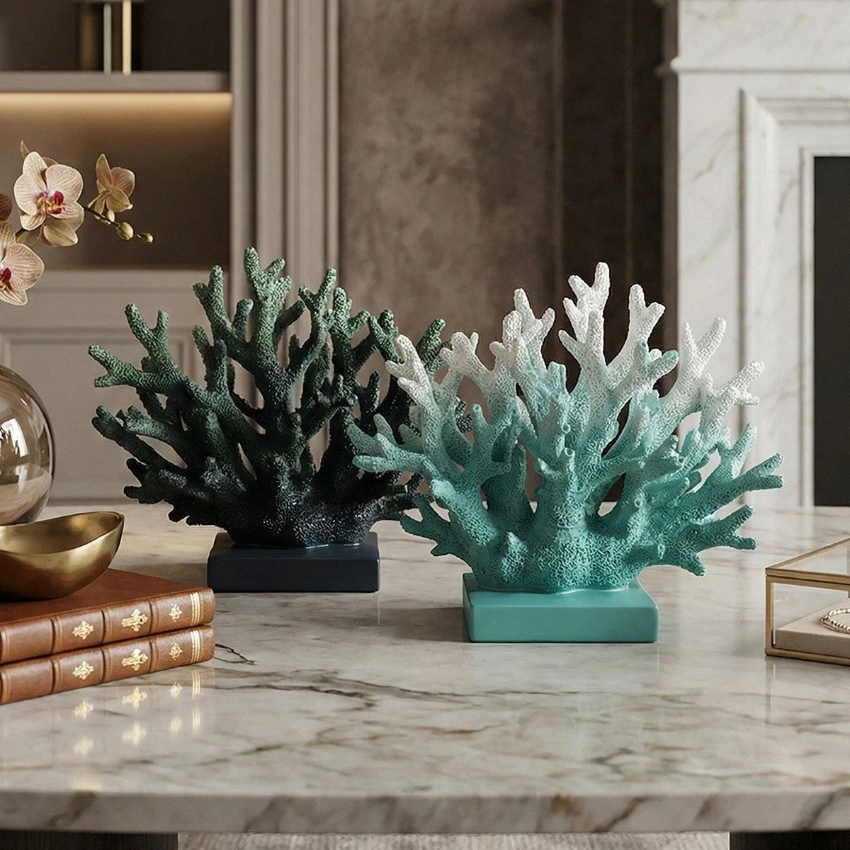 Nautical Decor Accent: Artificial Coral Resin Sculpture