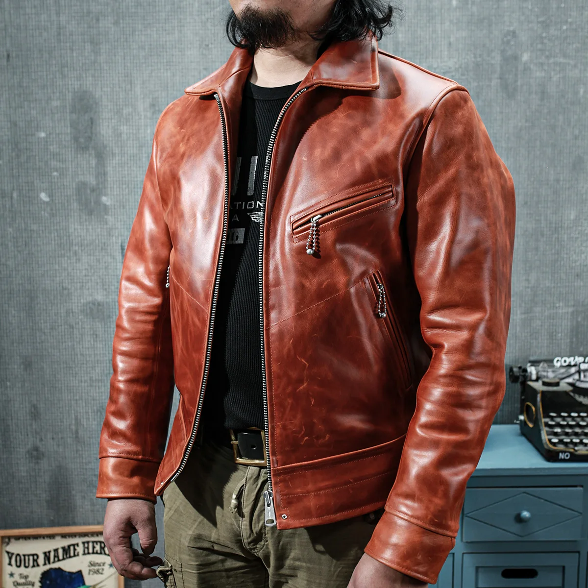 

SDH2100 Super Slim Fitting Top Quality Heavy Genuine 1.5mm US Horween Cow Leather Classic Cowhide Stylish Rider Jacket