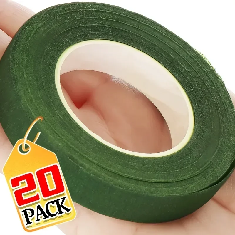 HXC Nastro Floreale Verde Per Fioristi – 8 Rotoli Da 27 M, Larghezza 12 Mm, Carta Crespa, Per Bouquet E Composizioni Fai Da Te