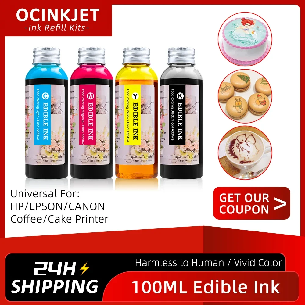 100ML Universal Edible Ink For Canon For HP Epson Food Ink Coffee Printer PGI-525 CLI-526 PGI-250 CLI-251 PGI-580 CLI581 inkjet printer ink