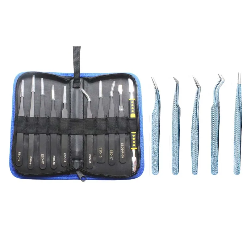 

Stainless Steel Tweezers Set for DIY Anti-static ESD Precision Curved Straight Repair Non-magnetic Lashes Extension Makeup Tool