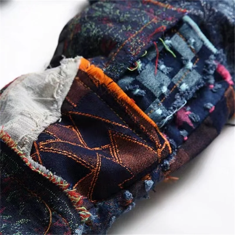 Patchwork Patch Jeans Men's High Street Vintage Feet Tight Luxury Star Embroidery Pants Slim Fit Trend Versatile Four Seasons 24
