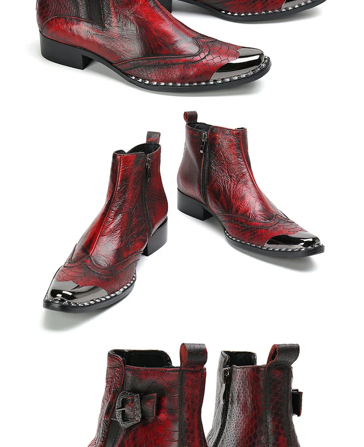 Handgefertigte Herren-Stiefeletten im italienischen Stil aus echtem Leder mit spitzer Zehenpartie und Eisenkappe, Punk-Mode-Schuhe für Partys. – Detail 11