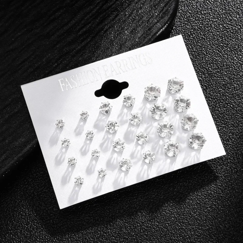 New 12 Pair/Pack White Shiny Wedding Stud Earrings Set For