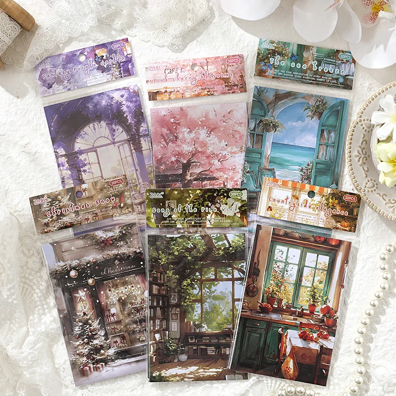 30 pcs Window scenery collage Notes Vintage stickers Non-adhesive material decorative paper hand made Collage material scrapbook paper,scrapbooking material,scrapbook materials,diy craft materials,scrapbooking paper,scrapbooking stickers