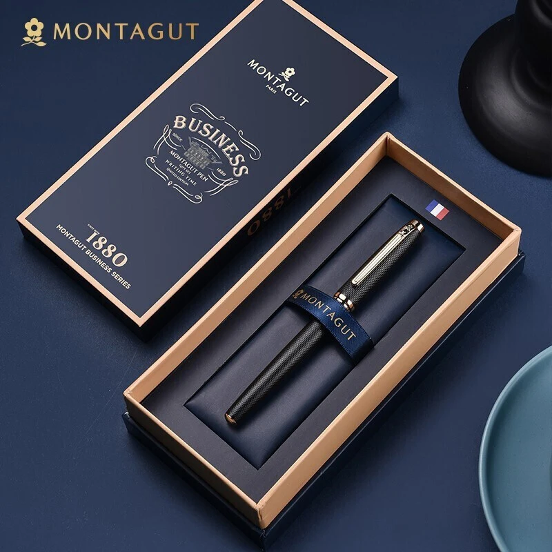 Montagut Classic Gray And Silver Mesh Trim Roller Ball Pen Iridium Nib Exquisite Stationery Writing Gift Pen Set