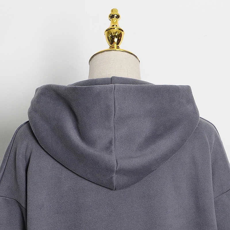 Autum Casual Solid Sweatshirt for Women Hooded Collar Long Sleeve Zipper Design Hollow Out Sweatshirts Female Fashion Outerwear