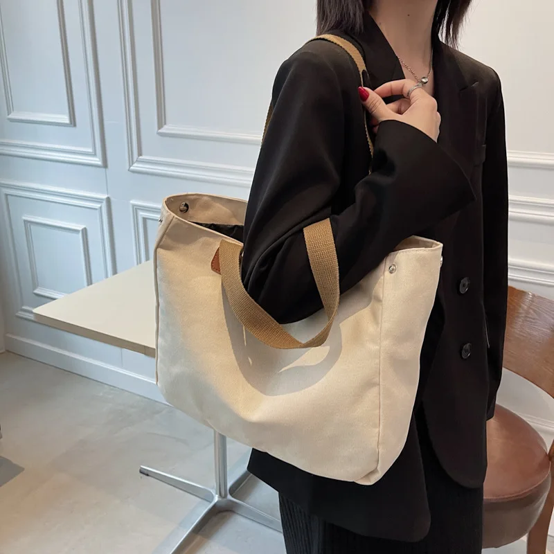

2023 New Big Tote Bag Women Casual Pure Color Canvas Bags for Women Simple Lady Handbags Shoulder Bag Shopper Bag Bolsa Feminina