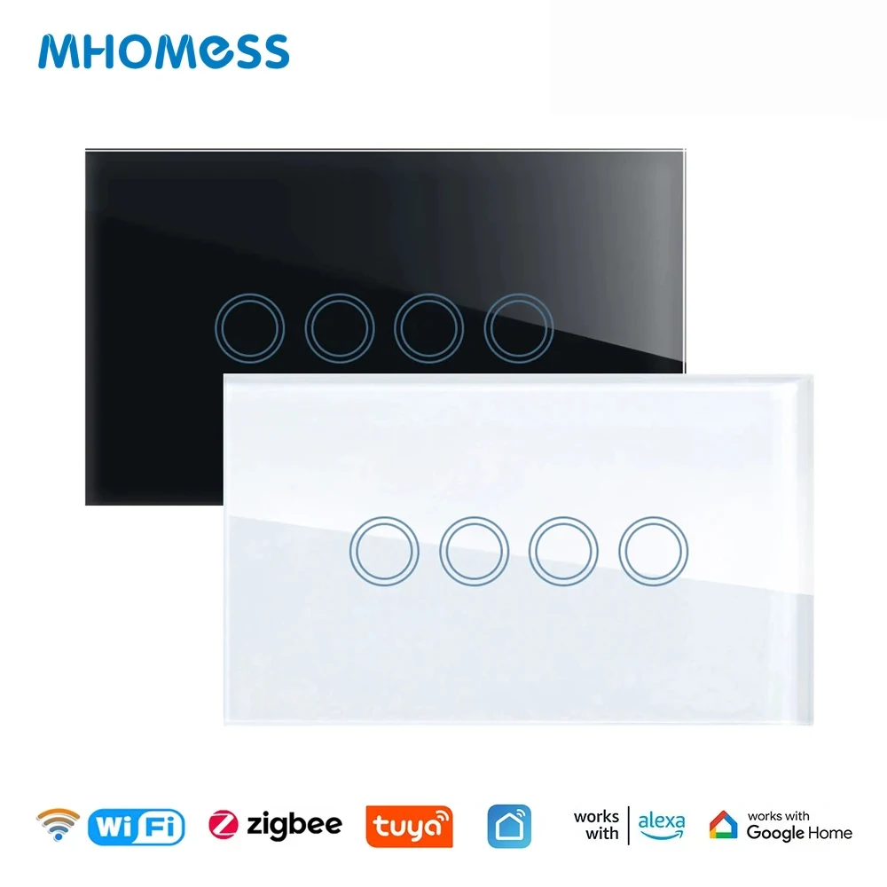 Tuya ZigBee WiFi Smart Light Switch 1 2 3 4 gang 2500W Touch Switch Neutral Wire Smart Life Control Via Alexa Google Home