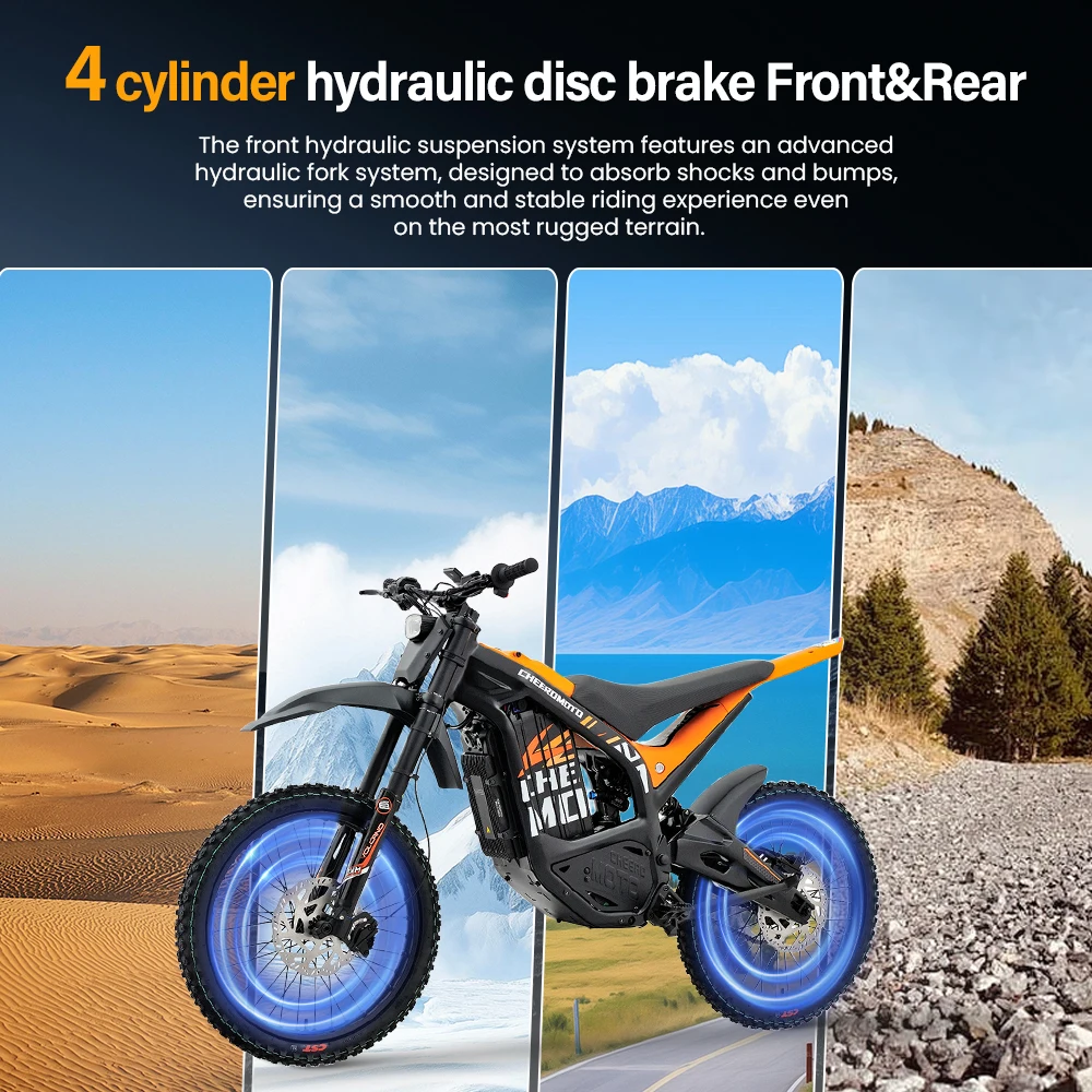 Cheerdmoto Electric Dirt Bike Mid-Drive Motor 72V/30AH/6000W Electric Motorcycle Bike Hydraulic Brakes Electric Bicycle