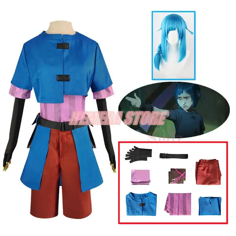 

Lol Arcane Powder Jinx Cosplay Costume Full Wig Women For Halloween Party Jinx Junior Suit Cosplay Uniform Outfits Role Shoes
