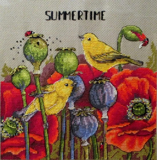 

Birds on Poppies 33-32 embroidery kits, cross stitch kits,cotton frabric DIY homefun embroidery Shop4