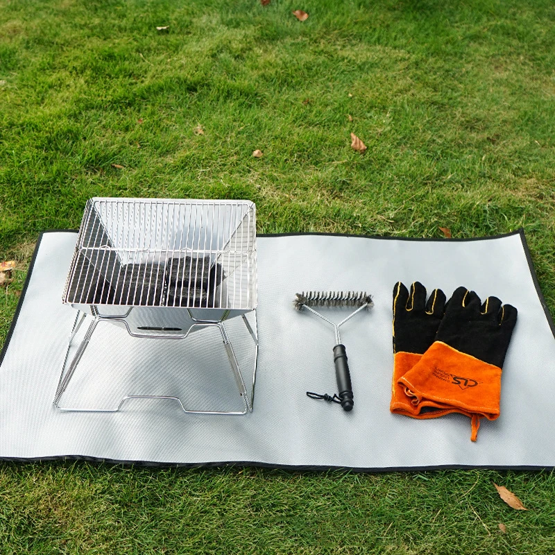 Camping Fireproof Grill Mat Cloth Flame Retardant Heat Insulation Pad Fire Pit Ember Mat Blanket for Outdoor Picnic Barbecue 2