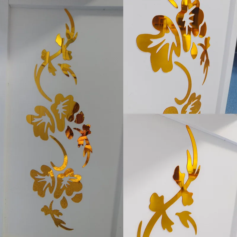 Acrylic Flower Vine Rattan Mirror Wall Stickers Decoration Living Room Bedroom Decal DIY Decor Background Wall WardrobeDecor