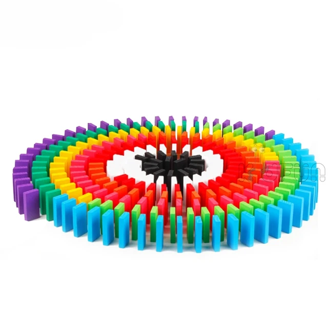 100/300/500pcs Children Color Sort Rainbow Wood Domino Blocks Kits Early Bright Dominoes Games Educational Toys For Kid Gift 6
