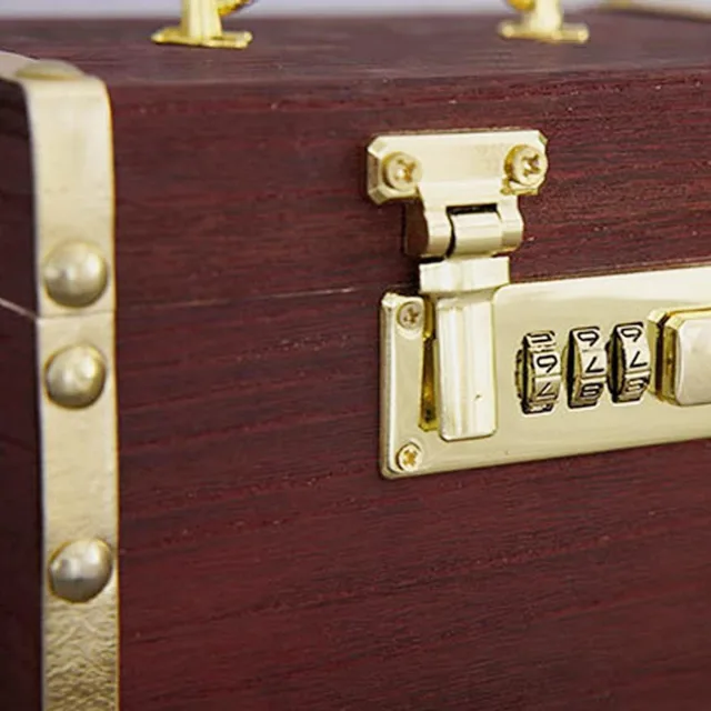 Safe Box Piggy Bank Organizer Treasure Storage Box Money Jar with Combination Lock Wooden Treasure Chest Box 5