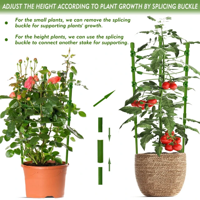 90cm Adjustable Tomato Cage 36 inches Plant Support Cages Cucumber Trellis for Climbing Plants 4 Adjustable Rings and Plant Clip 3