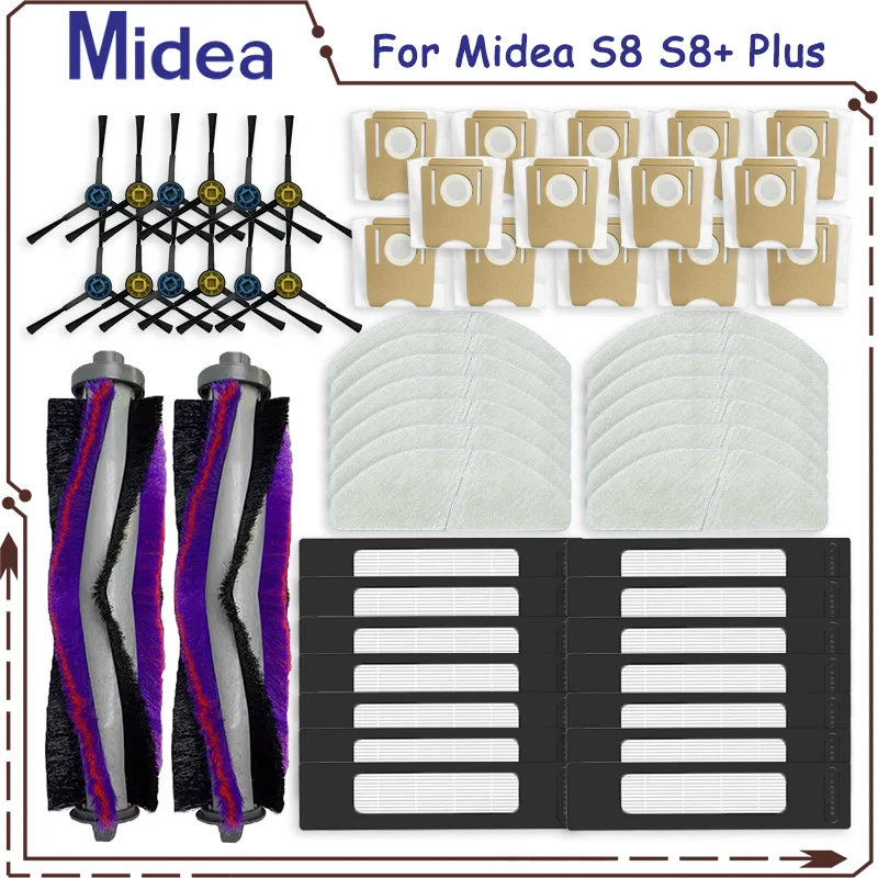 Robot Vacuum Cleaner Accessories Fit For Midea S8+ Plus 클리엔 CLIEN T24 씽크에어 ThinkAir RV50 Pro Replacement Parts Main Side Brush Filter Mop Dust Bag